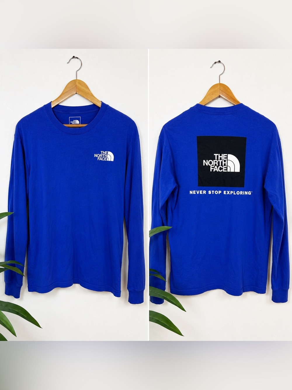The North Face Never Stop Exploring Blue Long Sleeve Graphic Tee Size Large